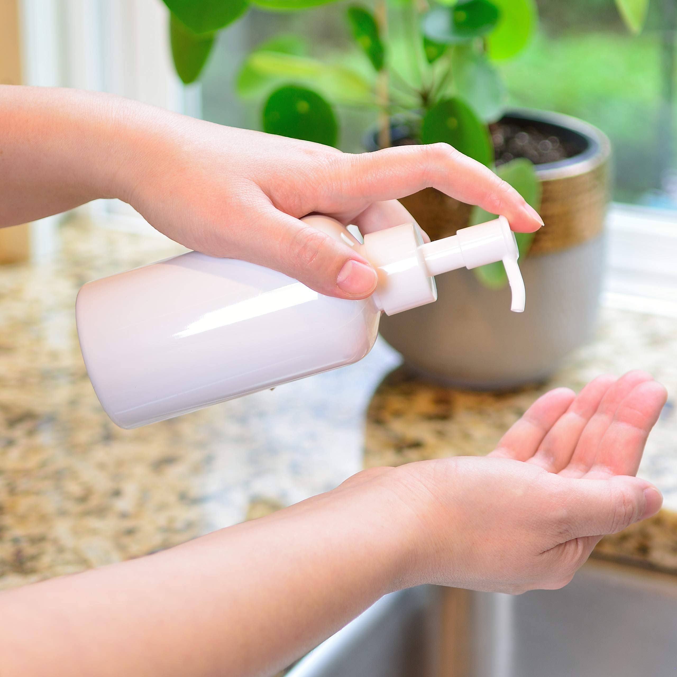 Youngever 6 Pack Plastic Pump Bottles 8 Ounce, Refillable Plastic Pump Bottles With Travel Lock (White)